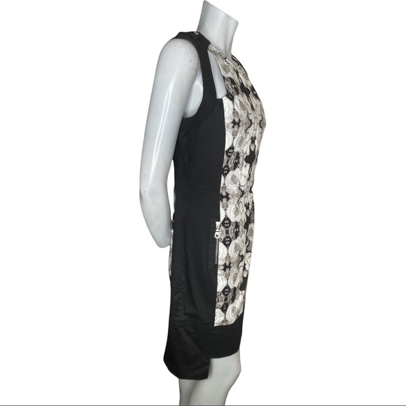 L.A.M.B. Black Grey Mirror Image Rose Print Sheath Dress with Cutouts. - Picture 2 of 5